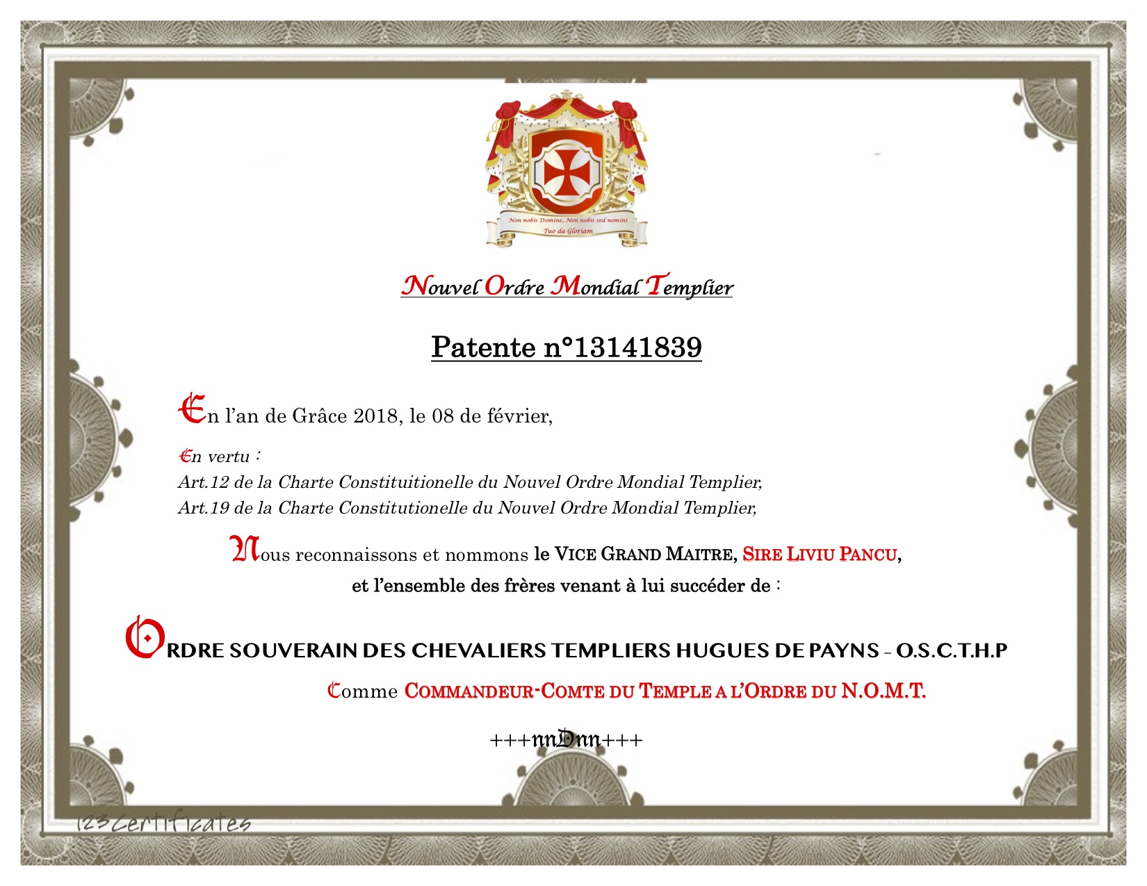 Nomination vice grand maitre 1840 1